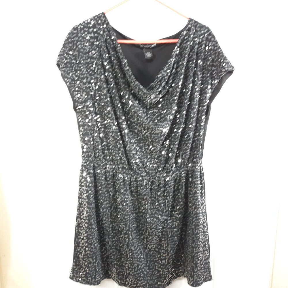 Lane Bryant Black Sequin Cowl Neck Mini Dress Tunic size 14/16